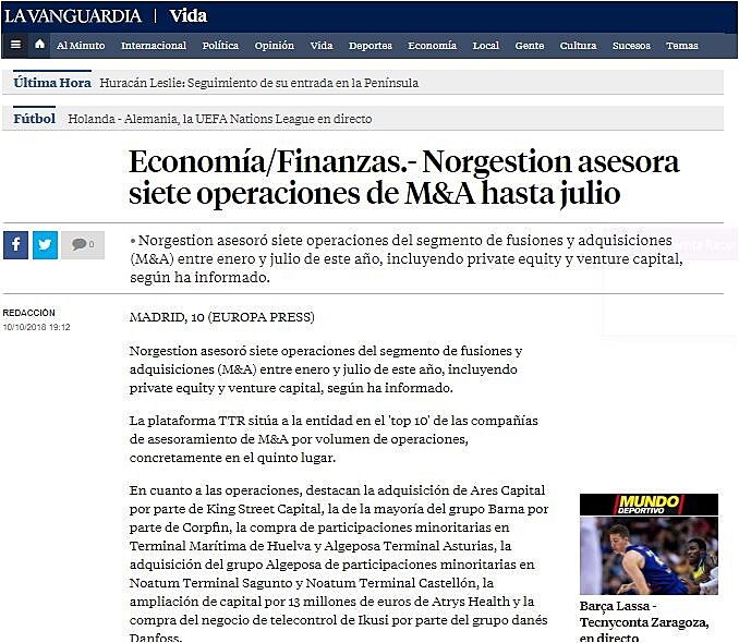 Norgestion asesora siete operaciones de M&A hasta julio